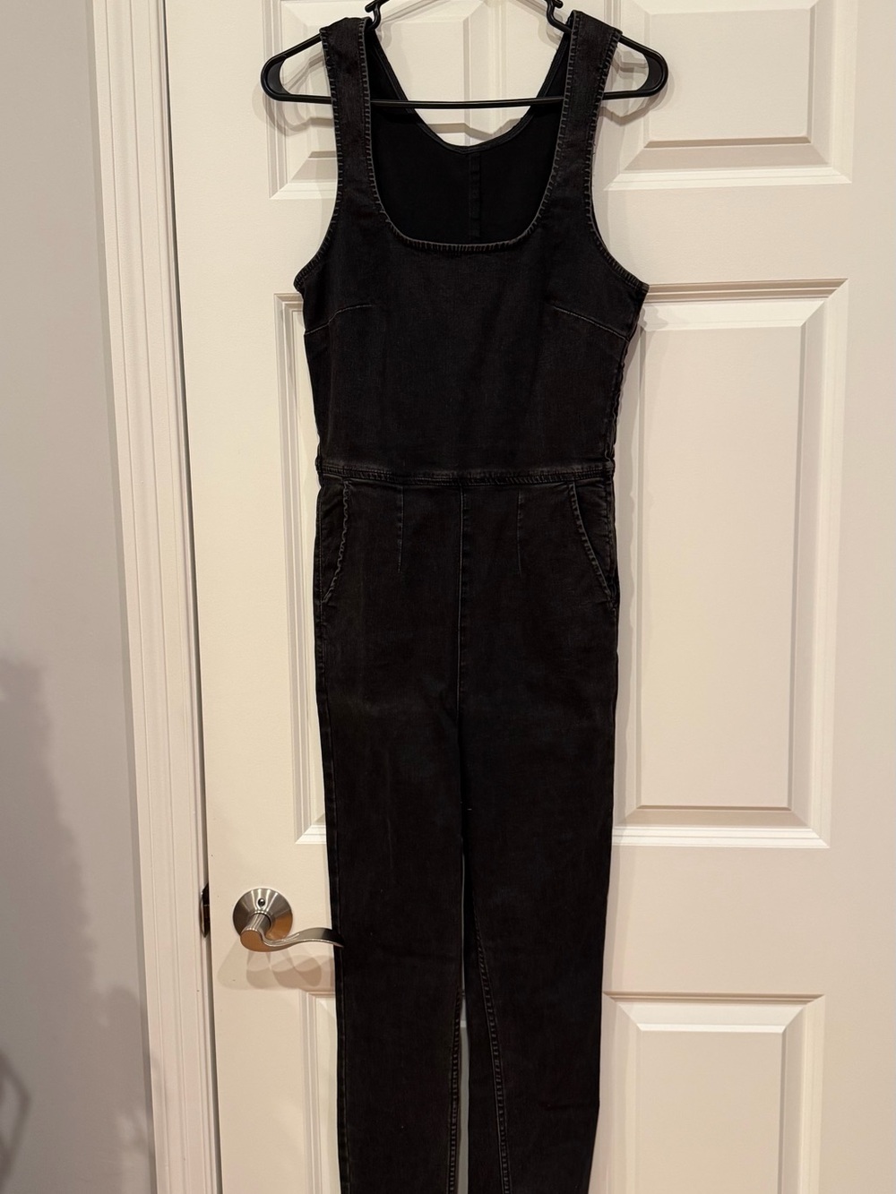 Free People Black Sleeveless Denim Jumpsuit